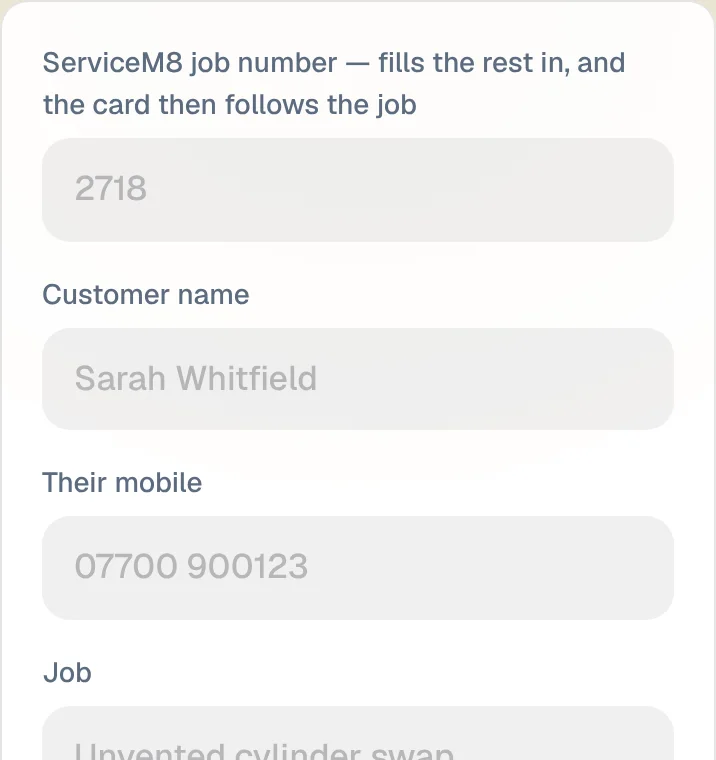 Book it: Five fields, or straight from ServiceM8.