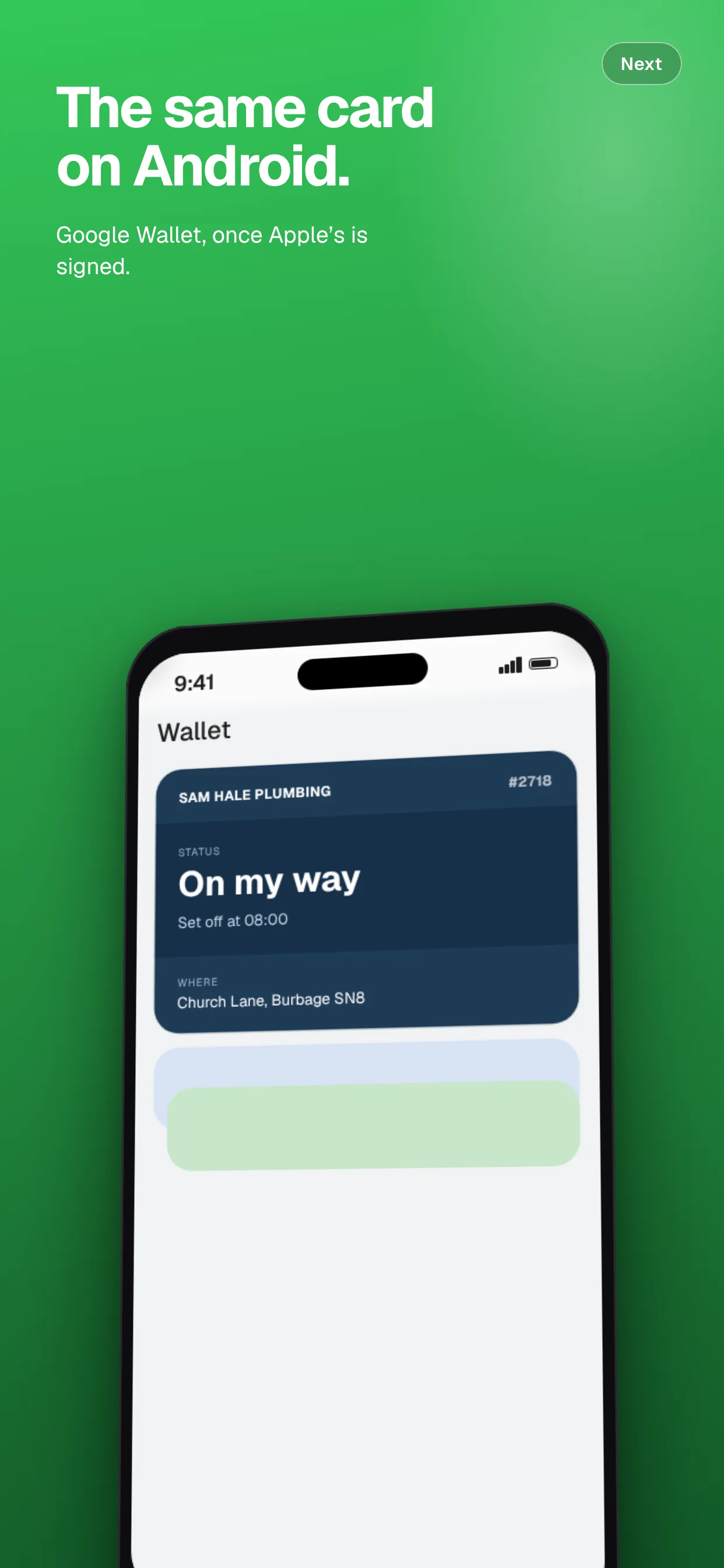 The same card on Android. Google Wallet, once Apple’s is signed.