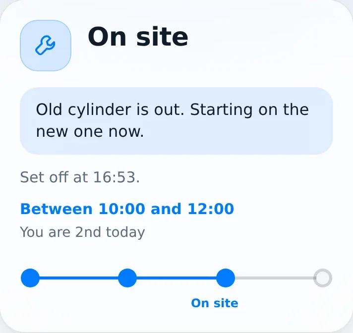 The customer's page showing On site