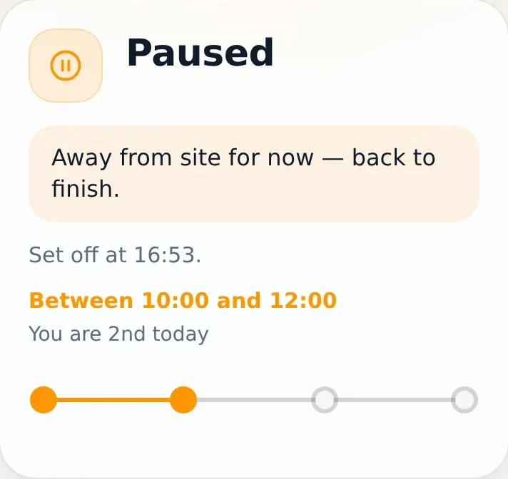 The customer's page showing Paused
