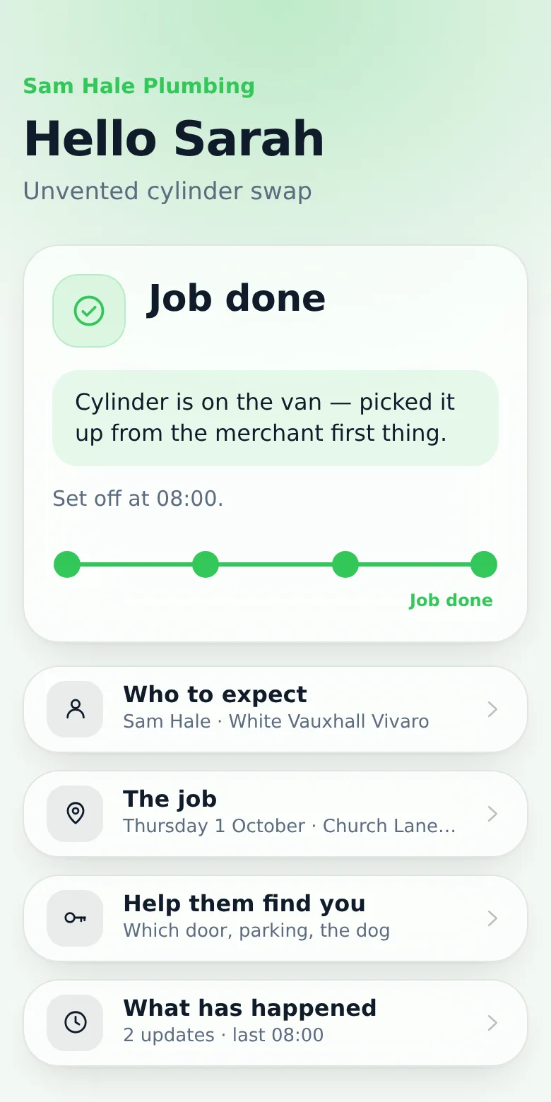 The customer page at the end: Job done